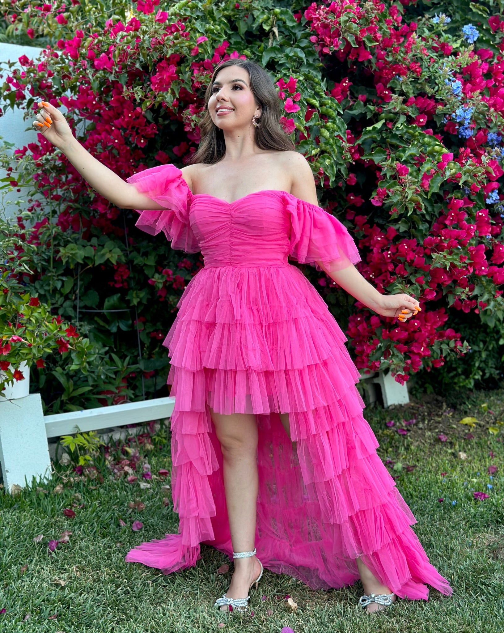 hot pink ruffle dress